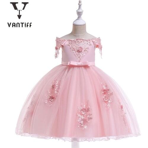 Girls Dress One-shoulder Kids Wedding Dresses Princess Dress Fluffy Gauze Bow Tie Flower Child Piano Performance Party Dresses