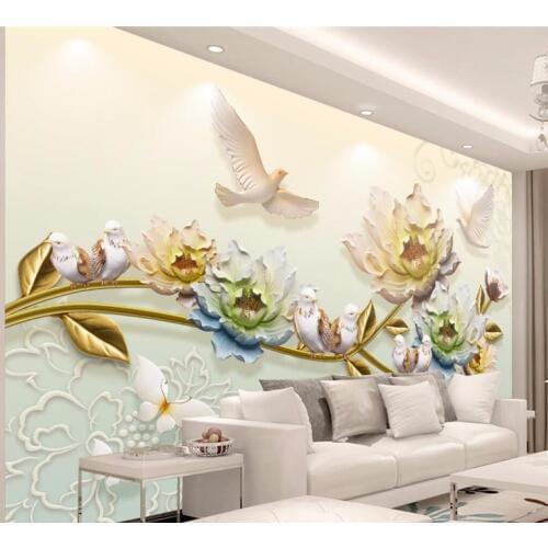 Custom 3D relief new Chinese flower blooming rich peony jewelry backdrop bedside decorative painting papel de parede