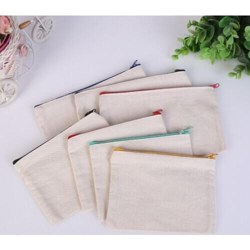 Blank canvas zipper Pencil cases pen pouches cotton cosmetic Bags makeup bags Mobile phone clutch bag organizer SN384