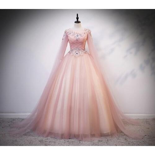 Luxury shoulder veil rococo pink ball gown long dress vintage medieval dress Renaissance princess Victoria dress