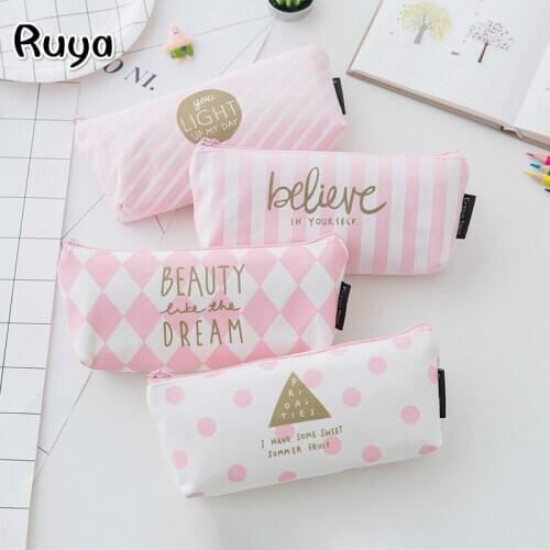 Pink Stationery supplies Student simple kawaii Pencil bag pouch Case pen bags school girl tools papelaria pencilcase lapices