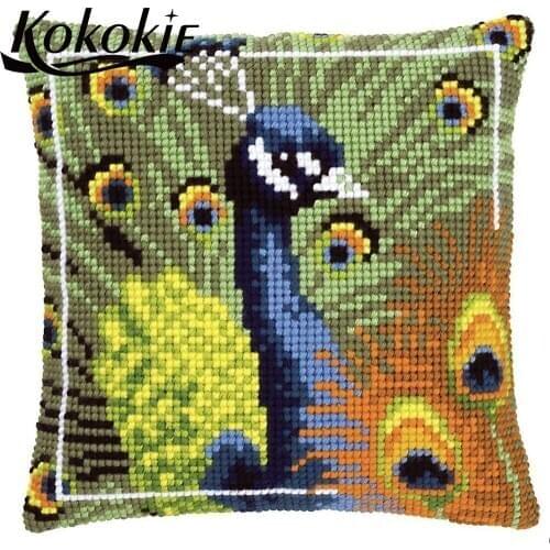 Handmade Cross stitch For handicraft embroidery Needlework kits knitting needles kit peacock cushion 3d embroidered mats sets