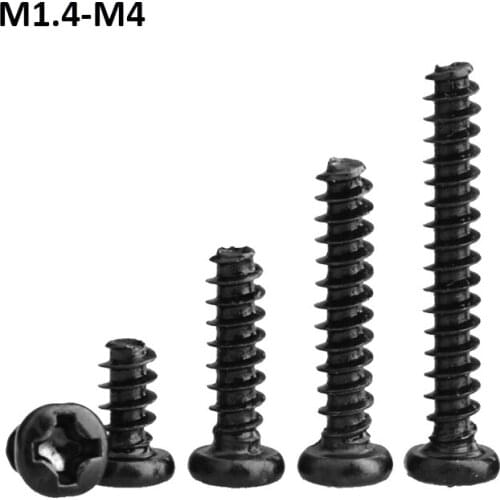 Cross Recessed Pan Head Flat Tail Self-Tapping Screws Black Phillips Round Head Flat End Small Bolts M1.4 M1.7 M2-M4