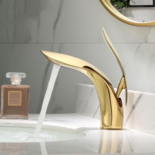 Original design High quality gold bathroom sink faucet golden cold hot basin mixer faucet single hole single handle