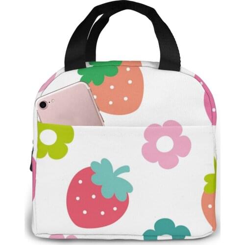 Lunch Bag Cute Strawberry And Flower Thermal Insulated Lunch Box Tote Cooler Bag Bento Pouch Lunch Container Food Storage Bag