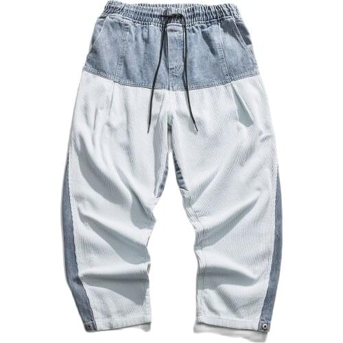 Streetwear Retro Denim Pants Stitching Washed High Street Jeans 2021 Harajuku Hip Hop Pants Oversized Jogger Men Sweatpants