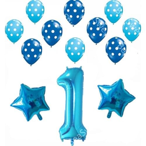 13pcs/lot Baby Boy Girl 1st Balloon Star Pink Blue Dot latex balloons point Happy Birthday Party Decorations baby shower globos