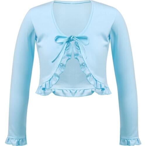 YiZYiF Girls Cardigan Long Sleeve Cotton Danicng Outerwear Ruffle Jacket Baby Girl Shawl Spring Ballet Practice Clothes