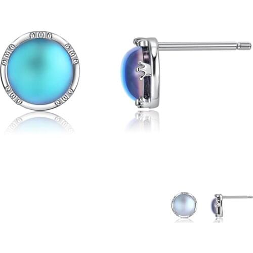 ZEMIOR Women Girls 100% 925 Sterling Silver Stup Earring Round Luminous Stone Party Romantic Gift For Girlfriend Fine Jewelry