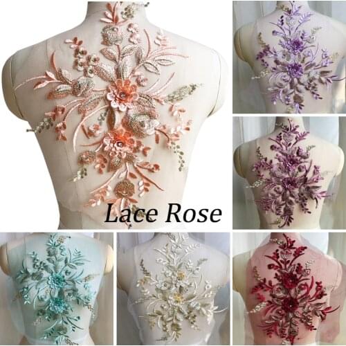 Pearl Beaded 3D Flowers Embroidery Patch Lace Applique Wedding Dress Decor Floral Patch Costume Floral Lace Fabrics Applique