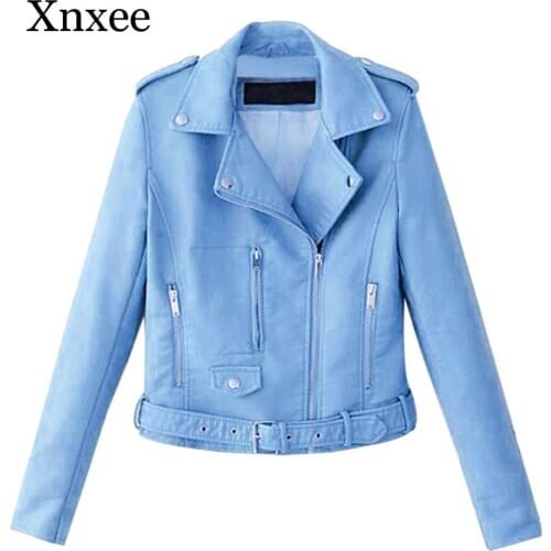 6 color Autumn Women Black Slim Cool Lady PU Leather Jackets Sweet Female Zipper Faux Femme Outwear Coat Plus Size Short Jackets