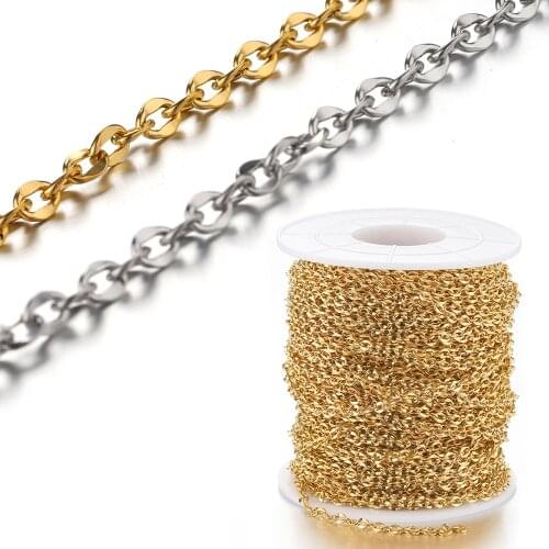 No Fade 4.5mm Gold Stainless Steel Chain Lips Link Chains for Jewelry Making DIY Rolo Chain Necklace Bracelet Accessories