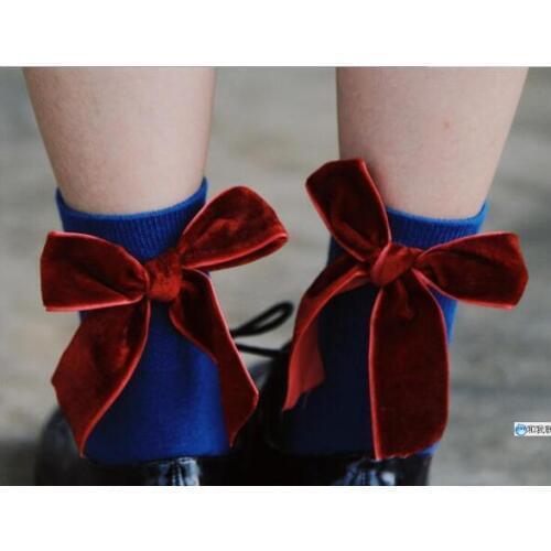 1 pair adjustable Funny After The Heel Ribbon Big red Bow blue Short Sock Wild Herring Ankle Sock