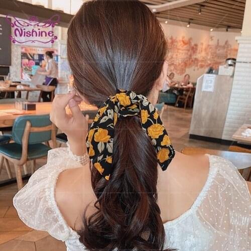 1 PCS Fashion Print Ribbon Large Intestine Hair Rope Colorful Flowers Pattern Bowknot Women Ponytail Hairband DIY Girls Headwear