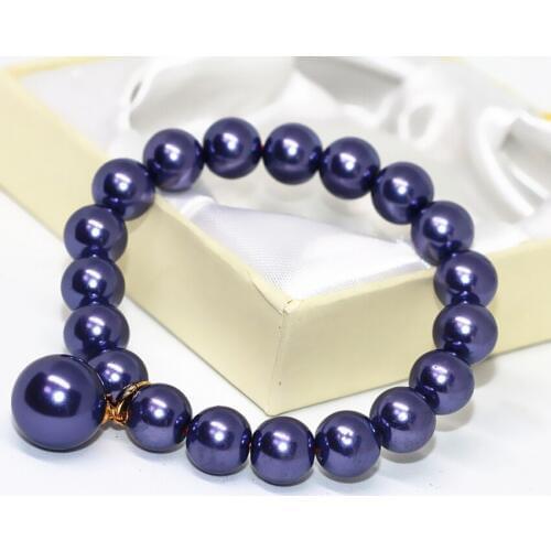 10mm purple imitation shell pearl round beads elegant bracelet for women party gift elastic rope jewelry 7.5inch B1710