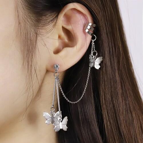 2021 Fashion Butterfly Tassel Pendant Earrings for Women Girls Clip Earrings Without Piercing Punk Goth Jewerly Gifts for Men