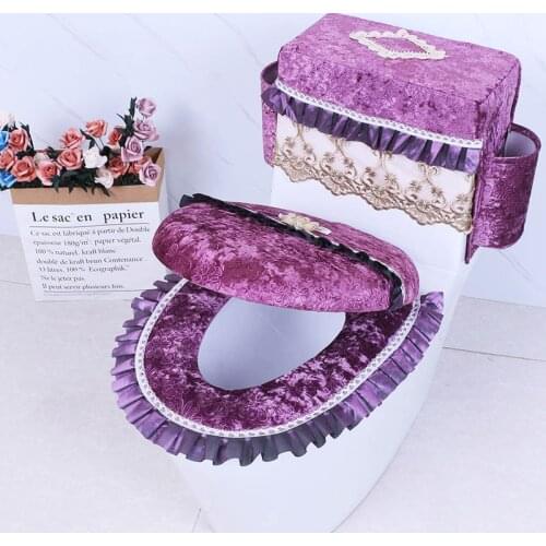 3pcs/Set Toilet Seat Cover Soft Toilet Seat Cushion Dust Cover For Toilet Tank With Storage Bag Toilet Ring Pad Toilet Seat Cas