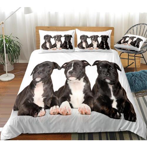 3D Dogs Duvet Cover Set Black Dogs Bedding Kids Pet Quilt Cover 3pcs Animal Home Textiles White Bed Set King Dropship