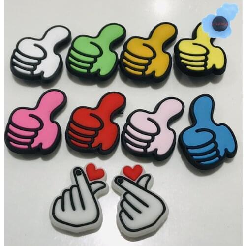 50pcs Wholesale PVC Colorful Thumbs Up Shoes Accessories Garden Shoe Decorations Fit Kids Backpack Croc Jibz Charm