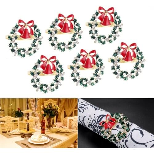 6Pcs Christmas Wreath Napkin Rings Alloy Napkin Buckle Holder Napkin Circle Hotel Restaurant Wedding Party Dinner Table Decor