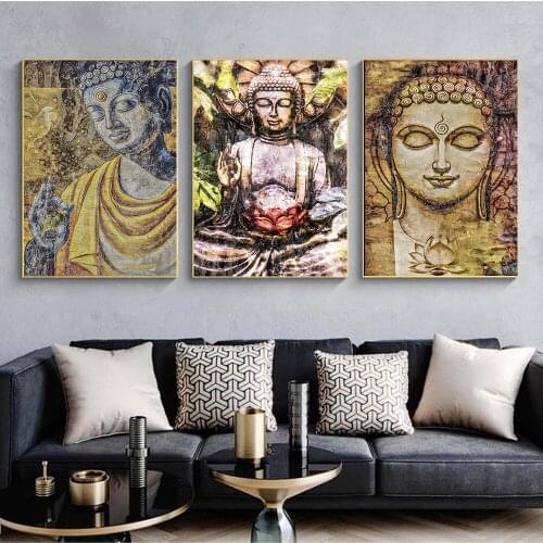 Abstract Sitting Buddha Face Poster Wall Art Canvas Painting Prints and Pictures Buddhism Poster Home Living Room Decor No Frame