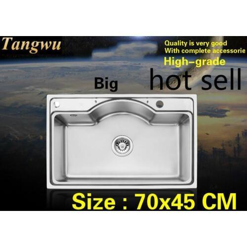 Free shipping Standard big kitchen single trough sink durable food grade 304 stainless steel luxury hot sell 70x45 CM