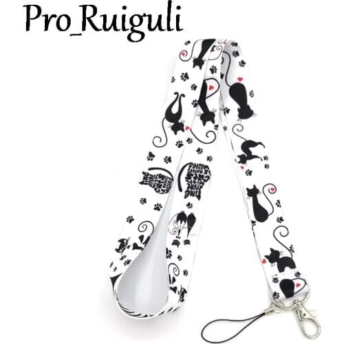 30pcs Black cat Neck Strap Lanyard keychain Mobile Phone Strap ID Badge Holder Rope Key Chain Keyrings cosplay Accessories