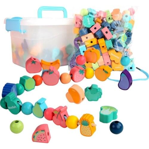 Wooden Toy Alphanumeric Animal Traffic Shape Large Particles Cartoon Blocks Baby Enlightenment Wood String Bead Toy