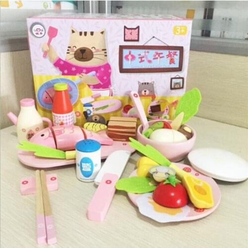 Kids Wooden Simulation Kitchen Toys Magnetic Food Chinese Simulation Tableware Educational Pretend Play Parent-child Interaction