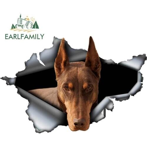 EARLFAMILY 13cm x 8.7cm Red Dobbie Car Sticker Torn Metal Decal Reflective Vinyl Stickers Personality Red Doberman Decals