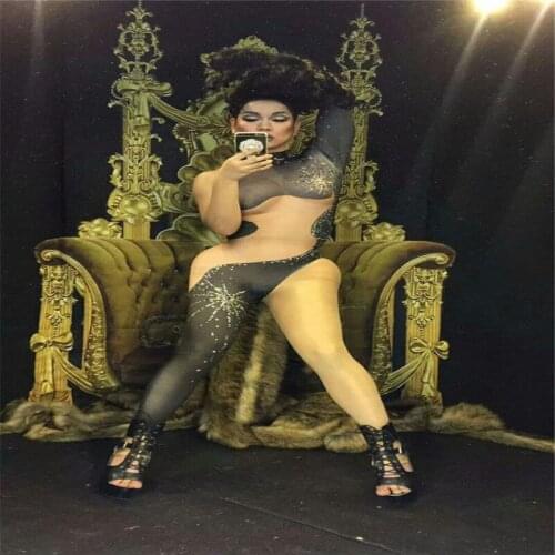 F80 Black nude splice jumpsuit sexy singer bodysuit party club performance outfit stage wears disco ballroom dance prom costumes