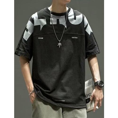Fashionable Street Style Oversized T Shirt Black White Men Clothing 2 Solid Color O-neck Men T Shirt Printed Letters Sportswear
