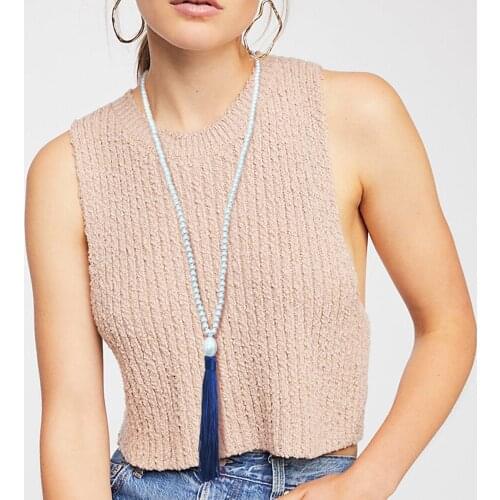 Artificial Pearl Necklace for Woman Aesthetic Beaded Necklaces on the Neck with Tassel Jewelry Sweather Chain Femme Accessories