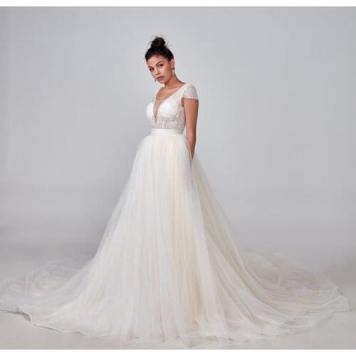 2020 New Lace V-Neck Tulle Boho high quality Wedding Dresses Summer Beach Bridal Gown Bohemian Wedding Gowns robe de mariage