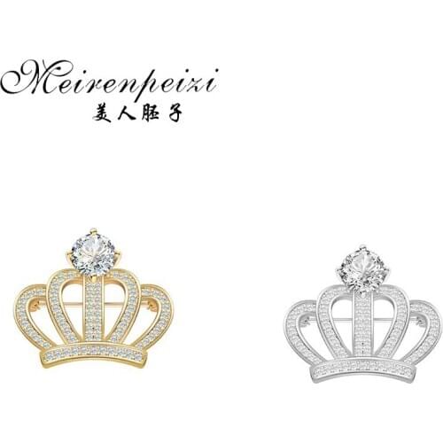 Meirenpeizi Crown Pin Collar Woman Mens Suit Brooch Corsage Accessories Pin Buckle Shirt Collar Crystal Collar Flower Lapel