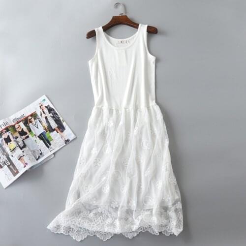 Sweet Mori Girl Circle Flower Embroidered Lace Dress Robes Korean Women Modale Cotton Stitched Mesh Pullover Dress Vestido Mujer