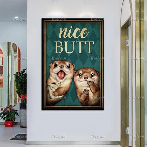 Cute Otters Poster | Nice Butt Canvas,Otters Lovers,Toilet Paper Prints,Funny Bathroom Decor, Toilet Decor,Home Decor,Wall Art