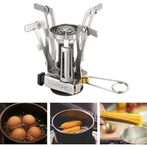 Mini Backpacking Canister Stove Burners Camping Outdoor Cooking Foldable Hiking Supply Butane Propane Canister Compatible