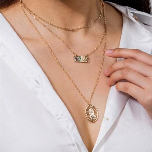 Trendy Unique Elegant Tag Design Jesus Necklace For Women Gold Color Fashion Pendant European and American Style