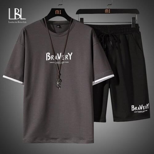 Fashion Styles Mens Sets Hip hop Clothes Streetwear Summer Outfit Male T-shirt and Shorts Two Pieces Hip-hop Set Casual Suits