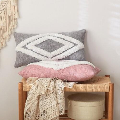 Cushion Cover 30x50cm Pink Grey Moroccan Style Tuft Tassels Handmade Decoration Pillow Cover Diamond for Sofa Bed