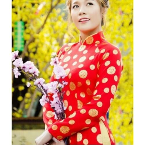Tet ao dai New year Dress Traditional Vietnam Red Cheongsam