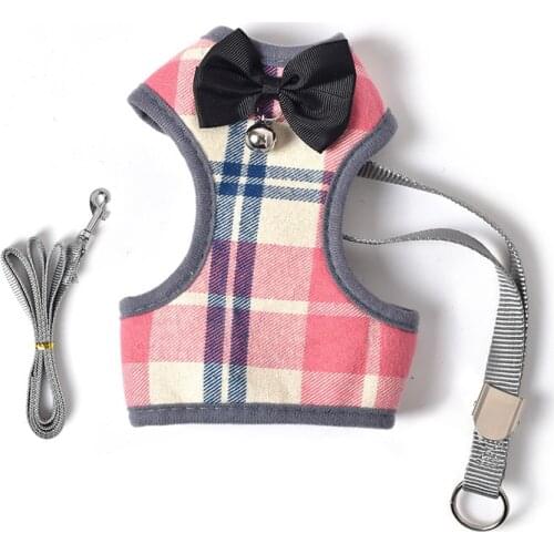 New Pet Dog Harness for Small Dog and Cat Breathable Vest Bow Plaid Chest Strap with Bells Puppy Accessories