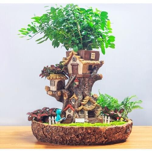 Wholesale Landscape Flower Pot Bonsai Flower Vase Plant Resin Tree House Succulent Planter No Flowers Desktop Potted Room Decor