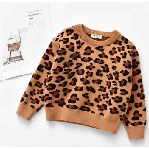 Autumn Winter Boys Girls Pullover Sweater Kids Leopard Print Casual Knitting Sweater Children Soft Clothes Girls Tops Clothing