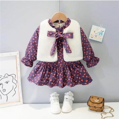 0-4 years winter girl dress 2021 new fashion thicken warm floral bow kid children toddler baby girl Princess dresses