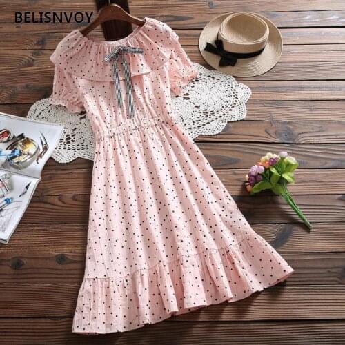 Japanese Elegant Slash Neck Sweet Dress Women Summer Polka Dot Printed Beach Sundress Boho Ruffles Mini Dress Female Vestidos
