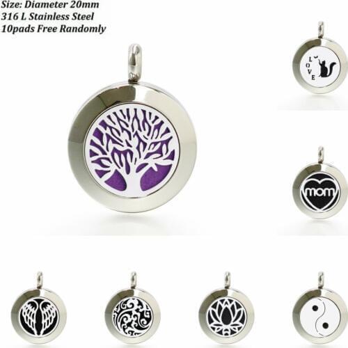 20mm Cute Tree of Life pendant 316 L Stainless Steel Magnetic diffuser locket Pendant medallion Lotus cloud with 10 pad no chain