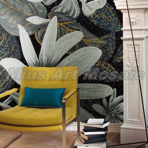 Custom mosaic patterns flower handcraft glass mosaic murals glass bathroom tiles