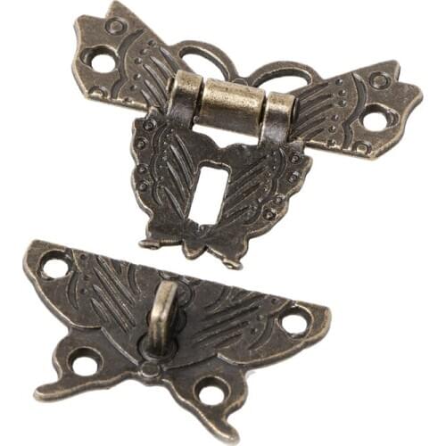 Retro Vintage Butterfly Latch Hasp Wooden Jewelry Box Case Lock Pad Chest Lock